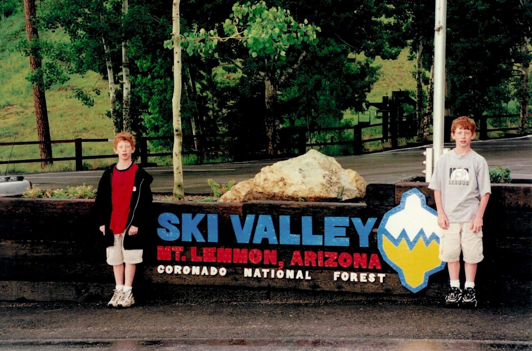 Matt Convente and Mike Convente posing next to the Ski Valley, Mount Lemmon, Arizona sign.