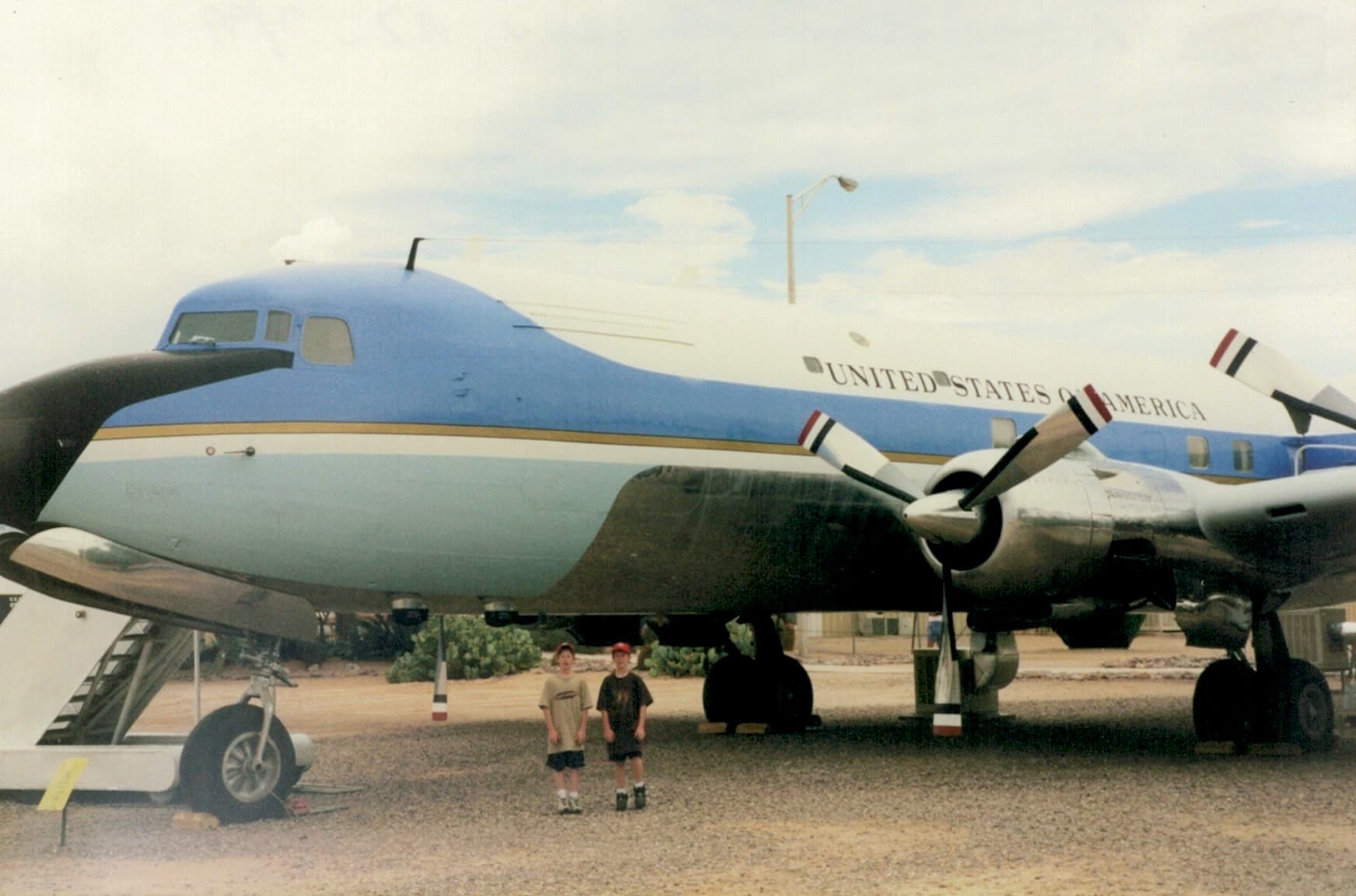 Matt Convente and Mike Conventte at the Pima Air and Space Museum in Tuscon, Arizona posing in front of the Douglas VC-118A Liftmaster version of Air Force One.